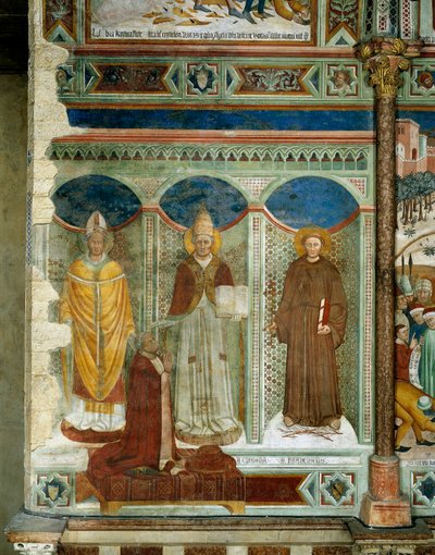 St. Sabinus, kardinaal Egidio Albornoz knielend, St. Clemens en St. Franciscus, scènes uit het leven van St. Catharina van Alexandrië, c. 1368 door Andrea de Bartoli